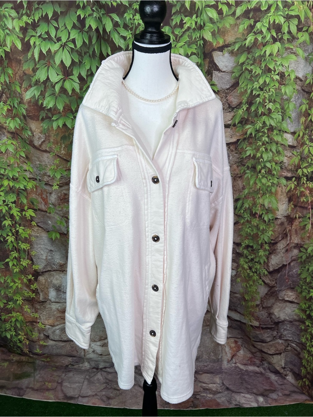 FREE PEOPLE Cream Ruby Style Distressed Oversized Bohemian Shacket, M - Picture 4 of 16
